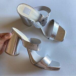 Dolce Vita Size 11 Metallic Silver Double Strap Open Square Toe Block Heel